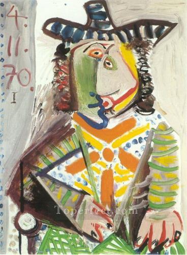 Buste d homme au chapeau 1970 Cubism Oil Paintings